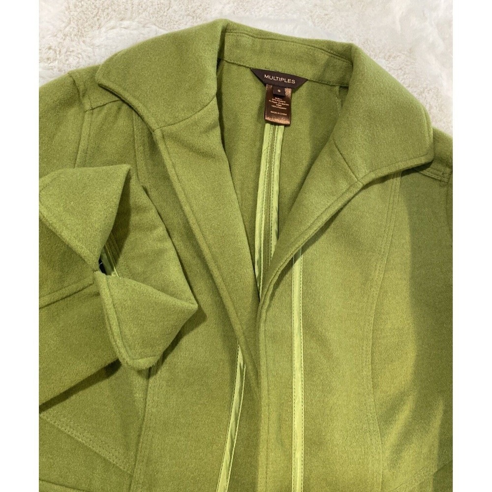 Multiples Womens Chartreuse Green Open Front Blazer Satin‎ Trim Jacket Size S